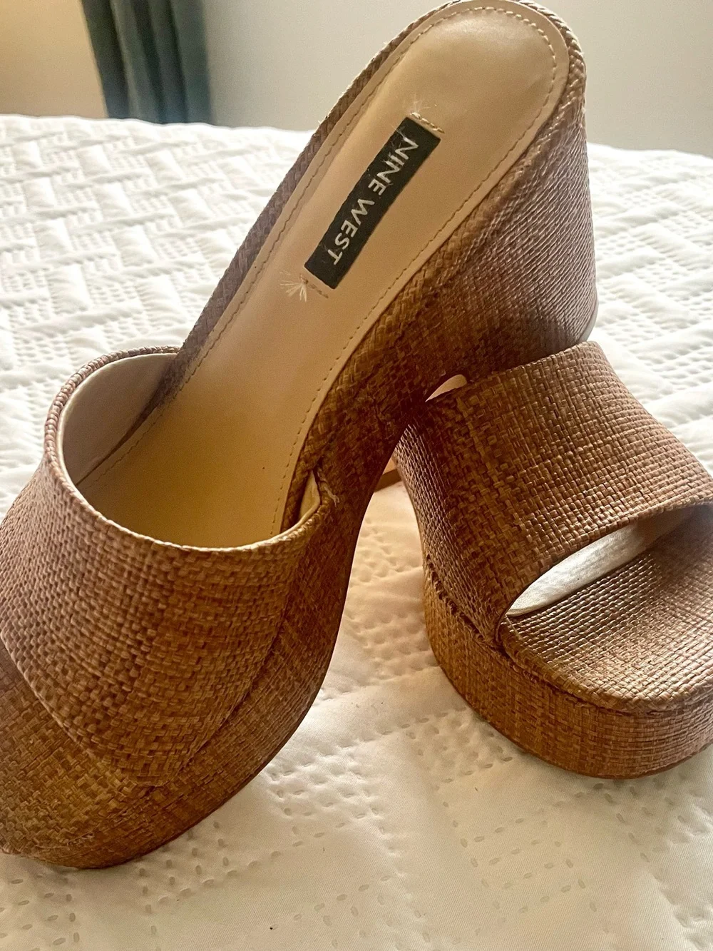 Nine West Brown Woven Platform Mule Sandals